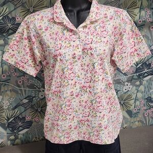 Vintage Adrienne Vittadini Colorful Cotton Top With Collar And FREE SHIPPING